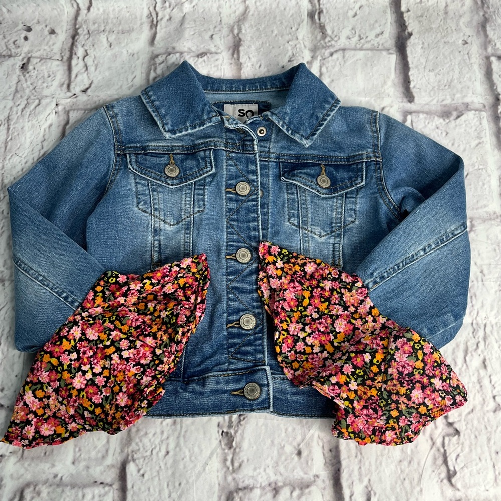 Denim jacket girls picked flare sleeve floral size 7